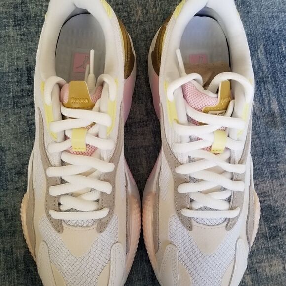 New in Box! Mens Puma RS - X Puzzle V2 Pearl White Yellow Athletic Shoes 8 - Picture 8 of 10